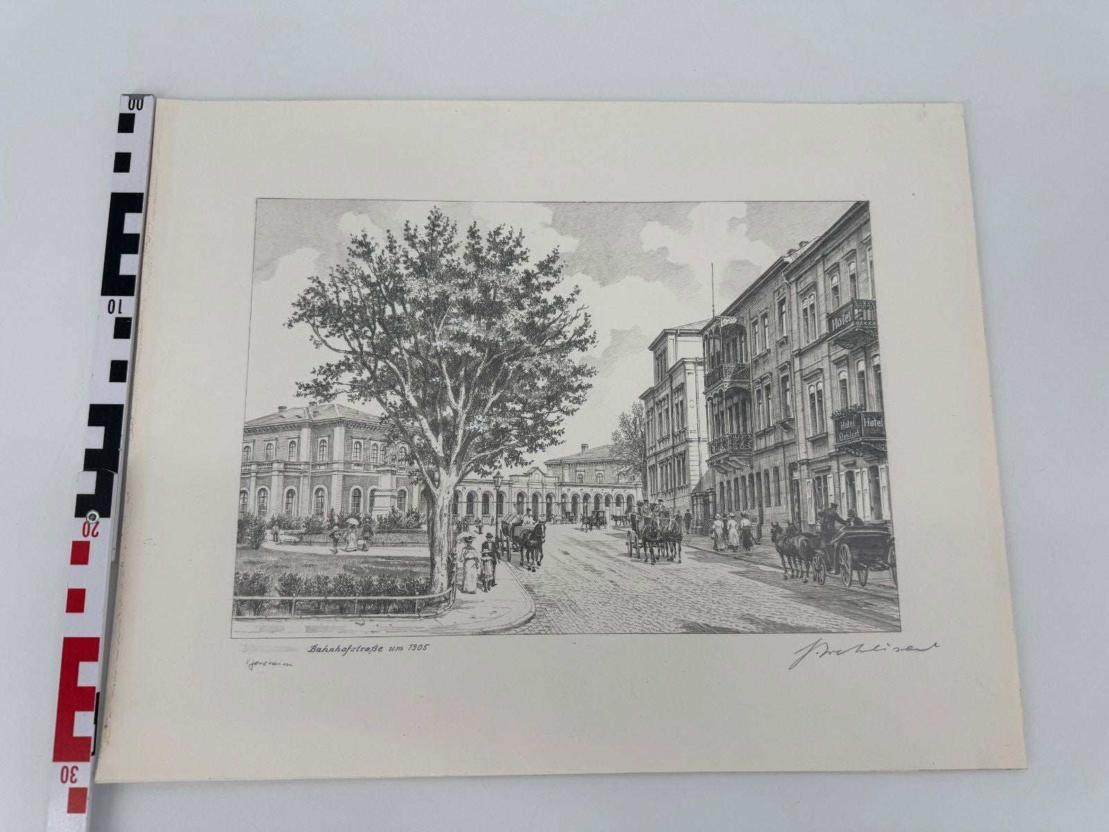 * HEINZ WEHLISCH ZEICHNUNG PFORZHEIM BAHNHOFSTRAßE 1905 ANSICHT SIGNIERT