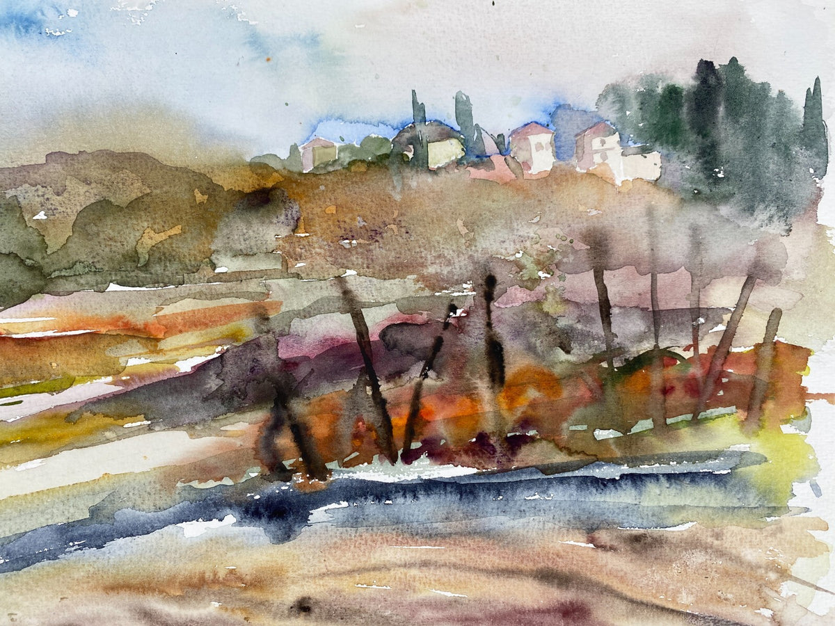 *AQUARELLGEMÄLDE ITALIEN LANDSCHAFT MEDITERRAN SIGRID HANNSE 1991 UNIKAT