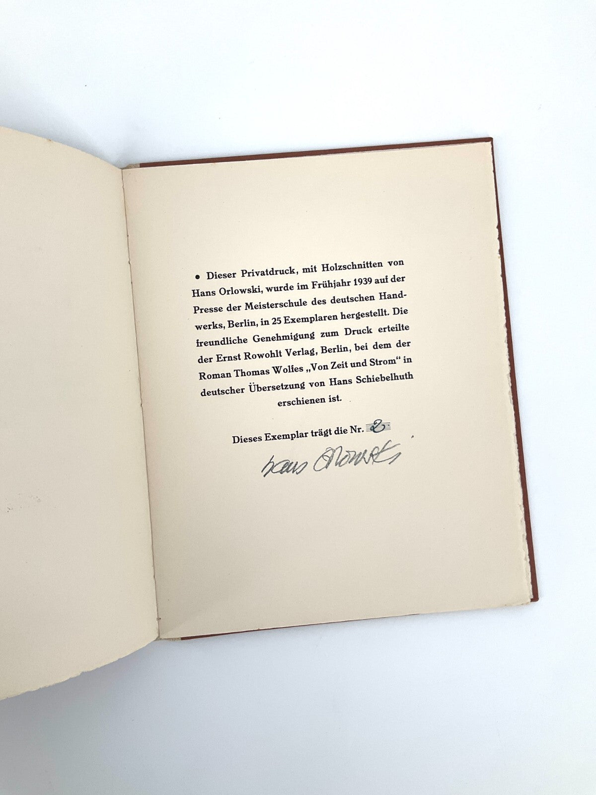 *BUCH THOMAS WOLFE VON ZEIT UND STROM HANS ORLOWSKI HOLZSCHNITTE BERLIN 1939
