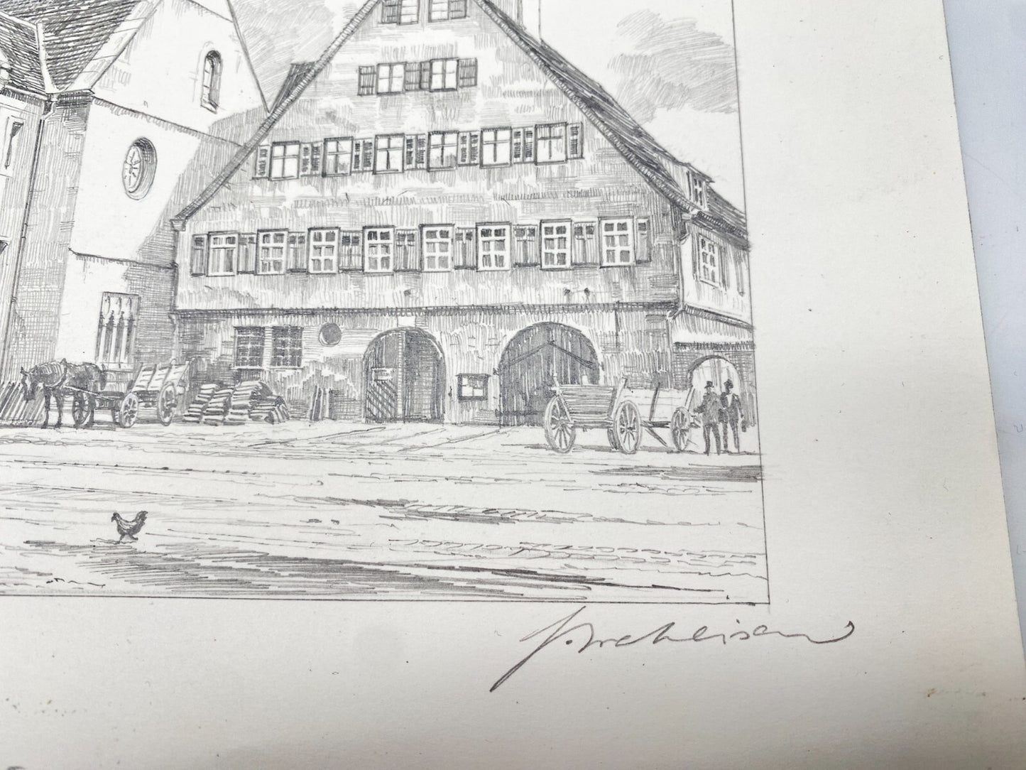 DEUTSCHER KÜNSTLER HEINZ WEHLISCH ZEICHNUNG WEIL IM SCHÖNBUCH  UM 1910 SIGNIERT