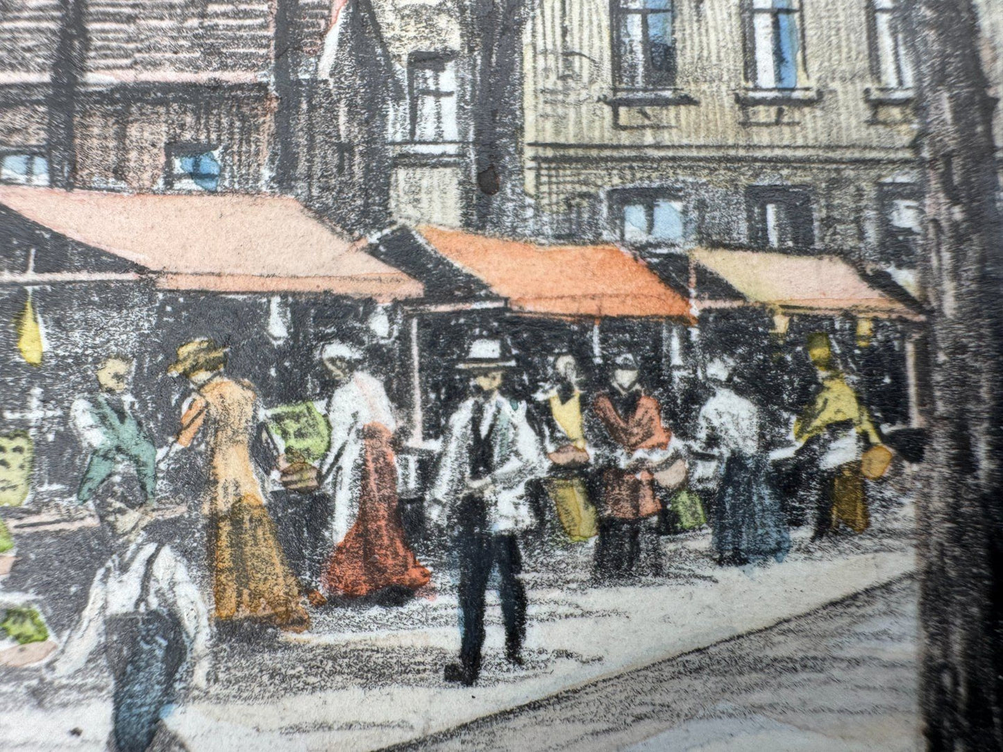 * HEINZ WEHLISCH ZEICHNUNG BUER MARKT UM 1905 ANSICHT SIGNIERT