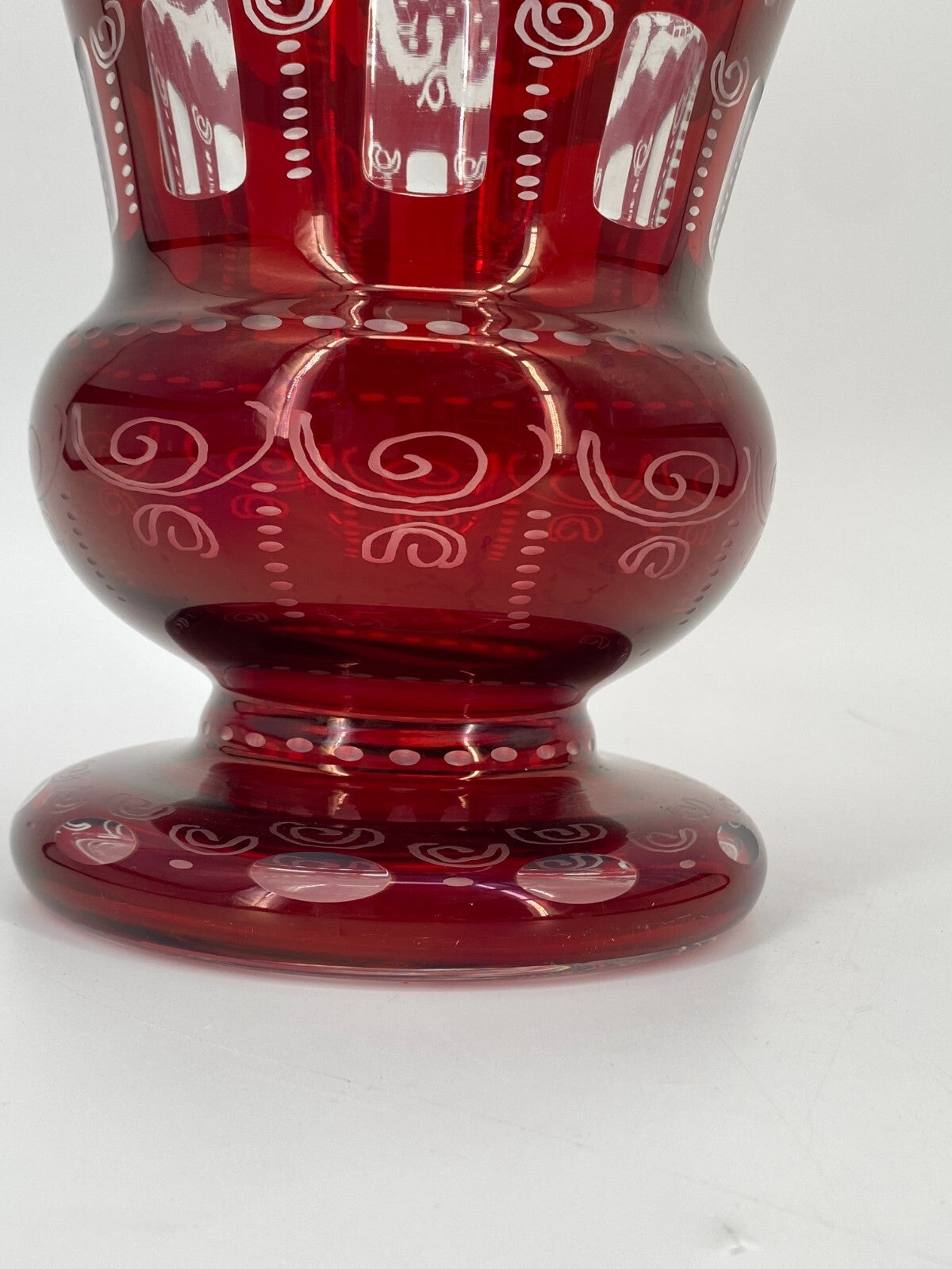 * VASE GROß BÖHMISCHES GLAS BÖHMEN TSCHECHIEN ROT JAGD HIRSCH VINTAGE