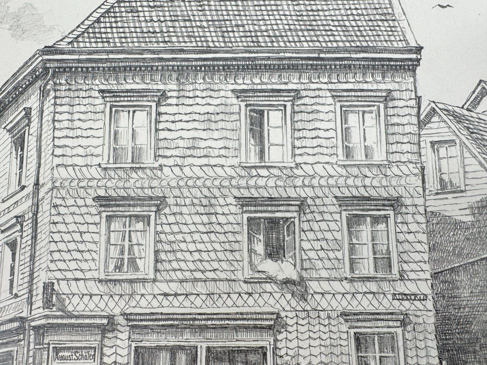 * HEINZ WEHLISCH ZEICHNUNG BURSCHEID UM 1900 ANSICHT SIGNIERT