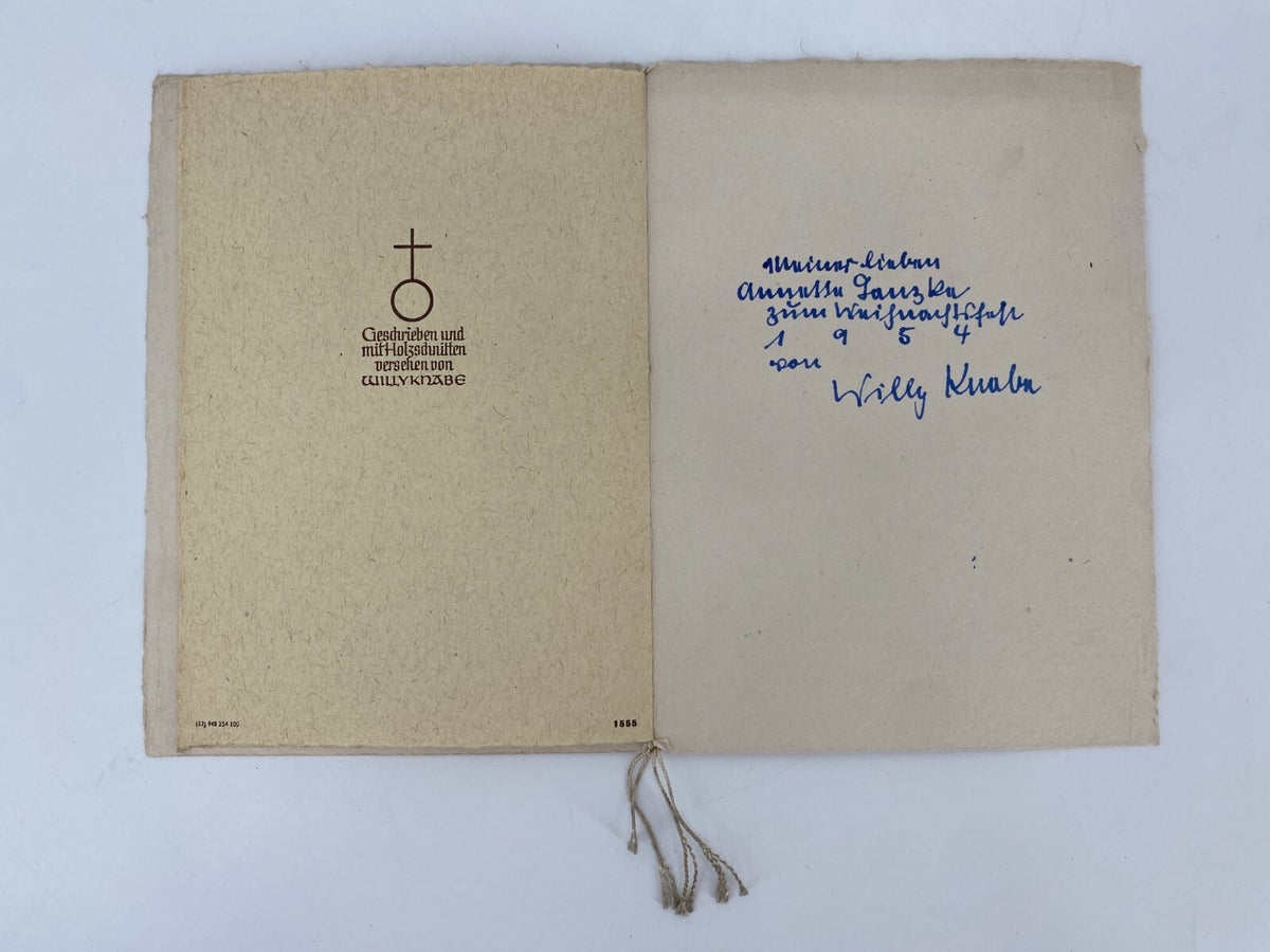* WILLY KNABE WEIHNACHTSGESCHICHTE BÜCHLEIN SIGNIERT WIDMUNG 1954 HOLZSCHNITTE