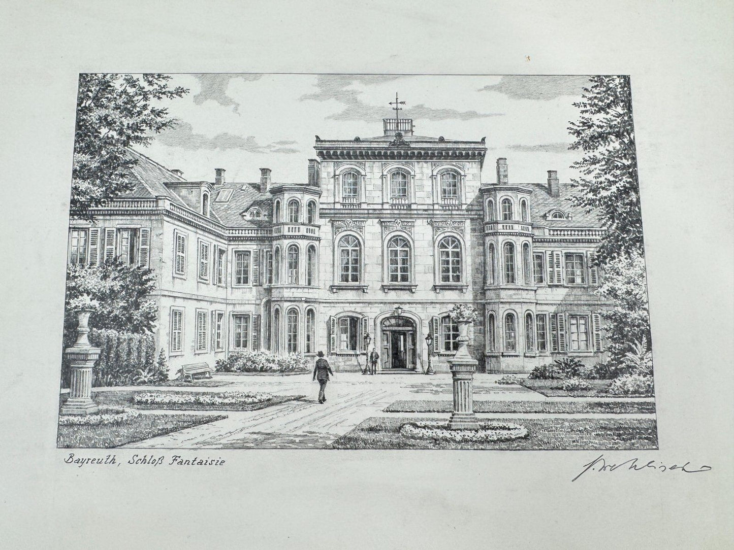 * HEINZ WEHLISCH ZEICHNUNG BAYREUTH SCHLOß FANTAISIE ANSICHT SIGNIERT