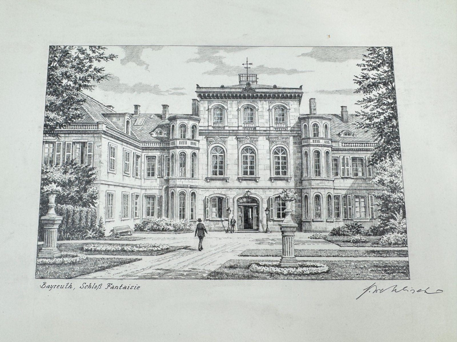 * HEINZ WEHLISCH ZEICHNUNG BAYREUTH SCHLOß FANTAISIE ANSICHT SIGNIERT