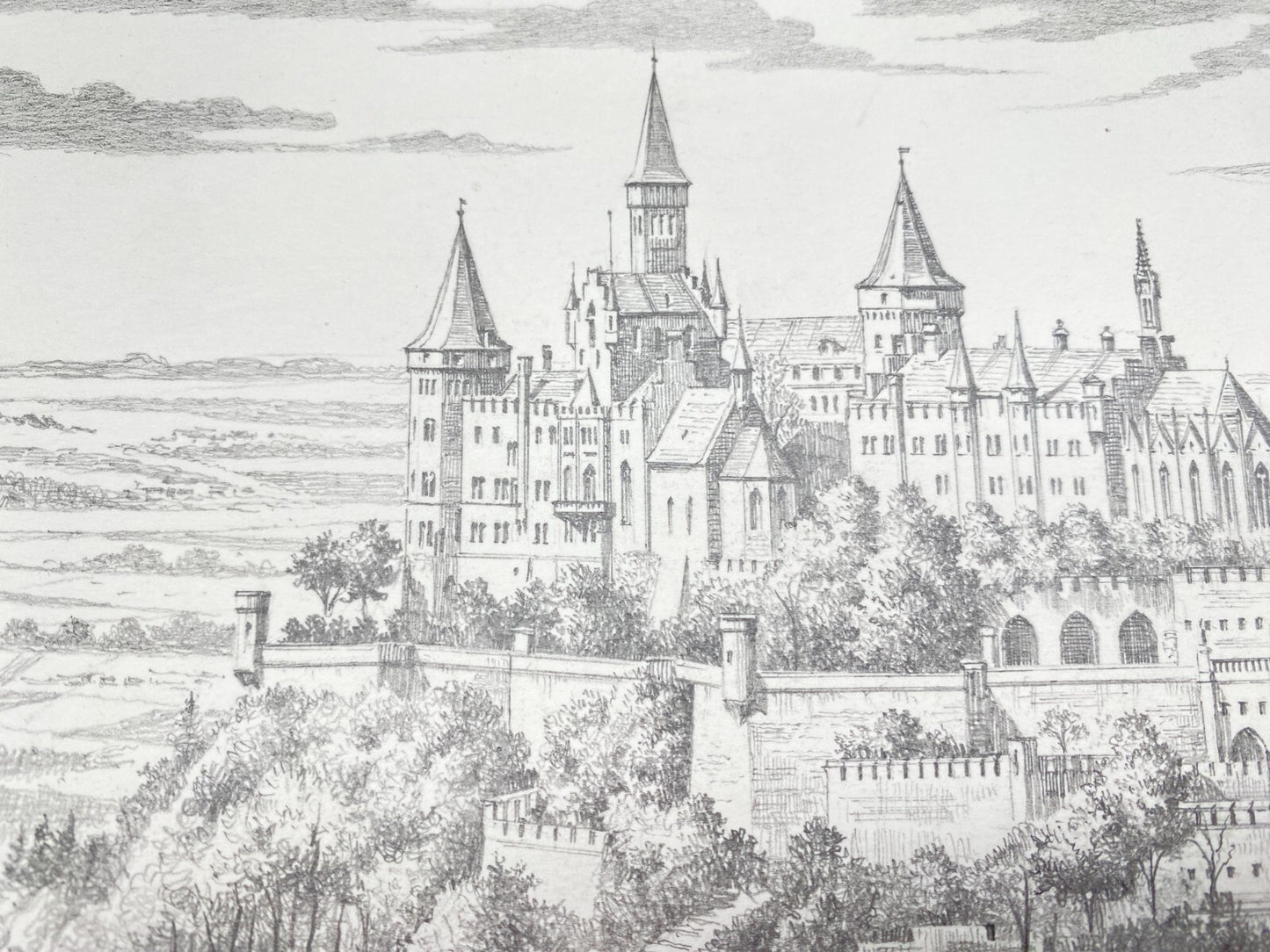 DEUTSCHER KÜNSTLER HEINZ WEHLISCH ZEICHNUNG BURG HOHENZOLLERN HECHINGEN SIGNIERT