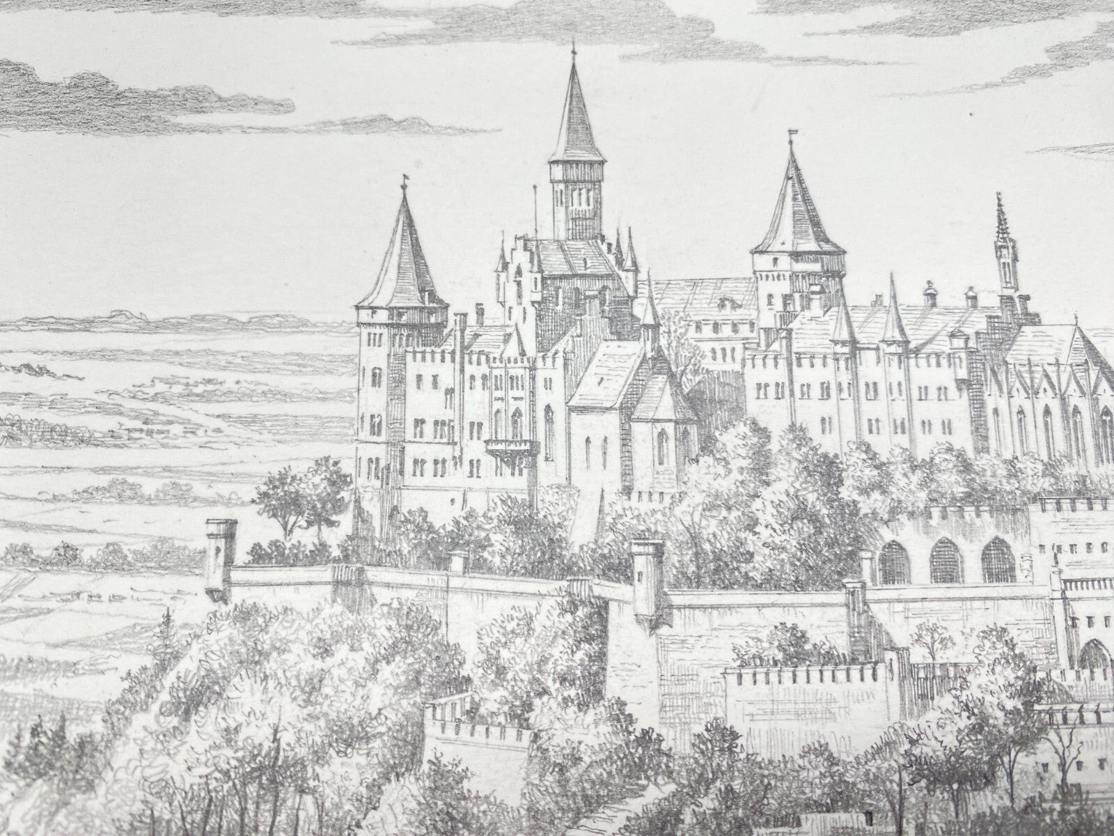 DEUTSCHER KÜNSTLER HEINZ WEHLISCH ZEICHNUNG BURG HOHENZOLLERN HECHINGEN SIGNIERT