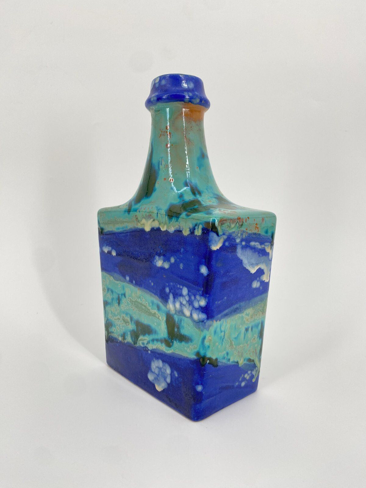 * STUDIOKERAMIK CARSTENS VASE 839/23 BLAU GRÜN ZINKKRISTALLE 70ER