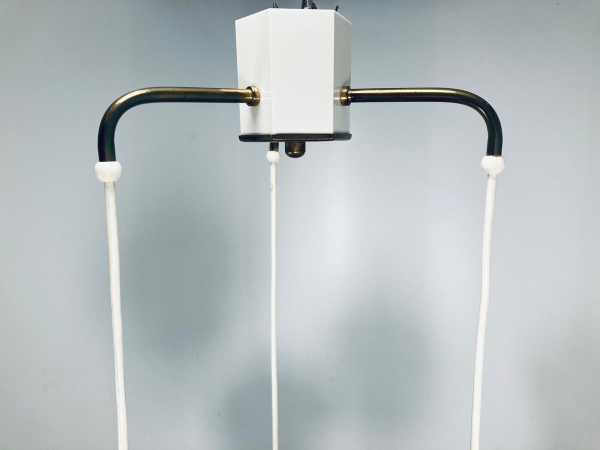 50er KASKADENLEUCHTE DDR DECKENLEUCHTE DREIFLAMMIG LAMPE KUPFER WEIß 60er