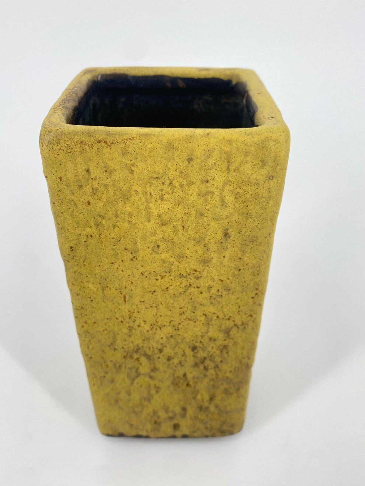 * VASE KERAMIK RECHTECKIG FAT LAVA GELB VINTAGE 70ER WEST GERMANY