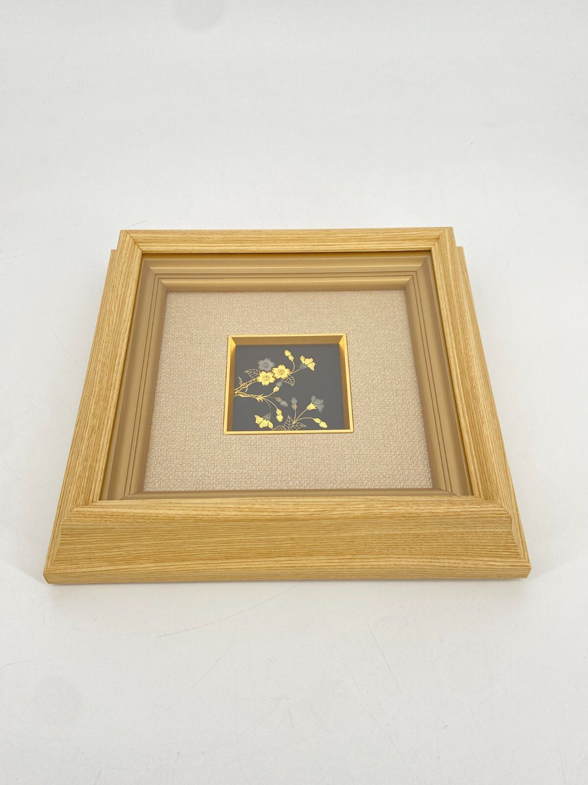 * GEMÄLDE BILD HIGO INLAY INTARSIEN DAMASK 24 KARAT GOLD BLUMEN HISO JAPAN