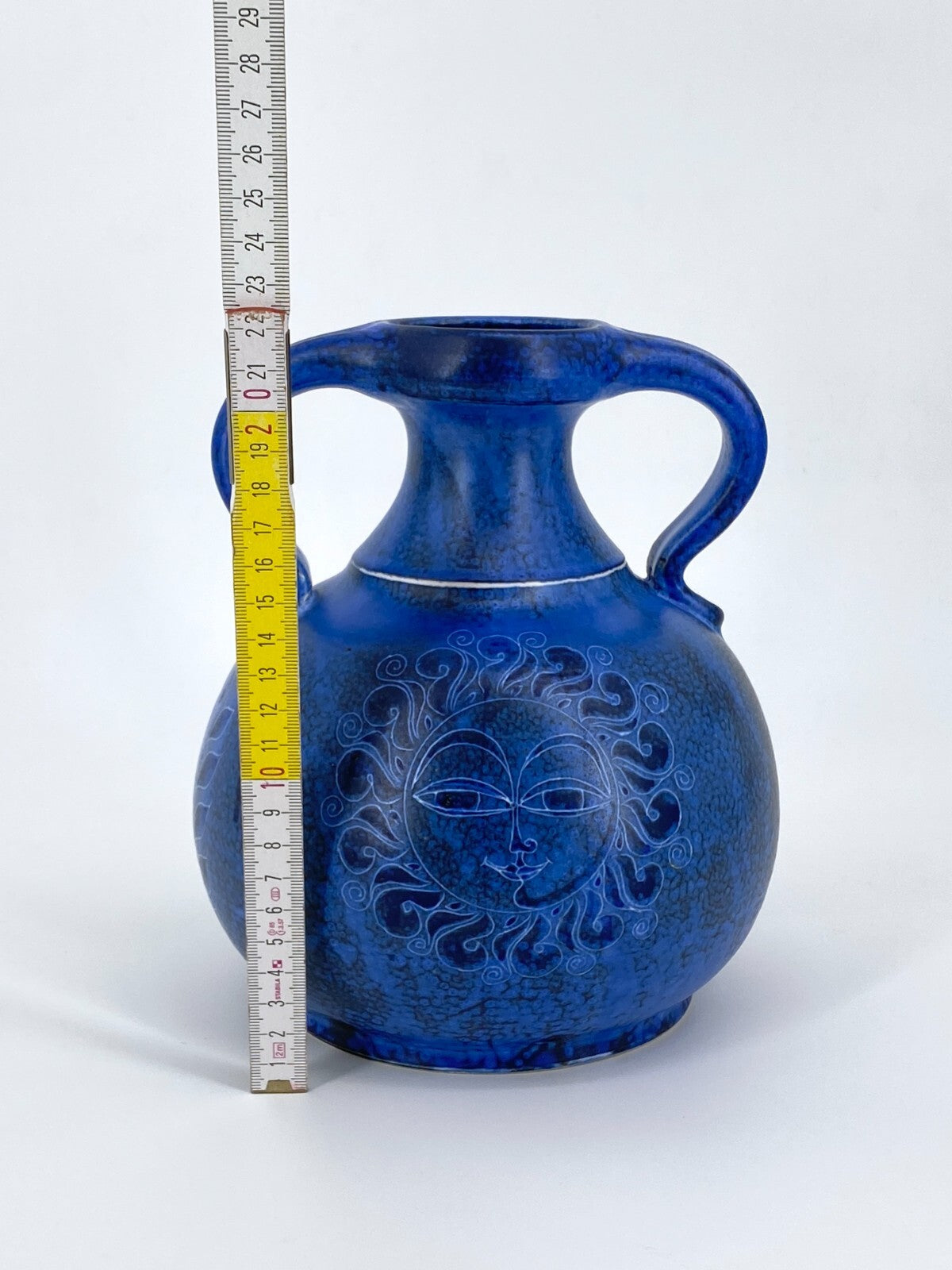 * THOMS HANDARBEIT STUDIO KERAMIK VASE BLAU AMPHORE SONNE MOND 60ER VINTAGE