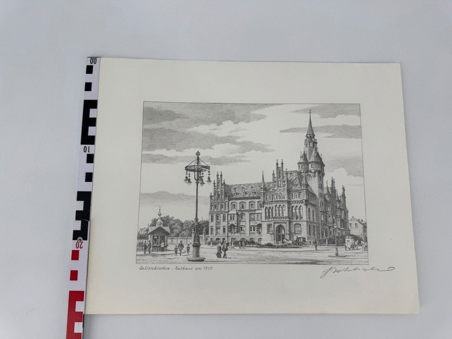 * HEINZ WEHLISCH ZEICHNUNG GELSENKIRCHEN RATHAUS UM 1910 ANSICHT