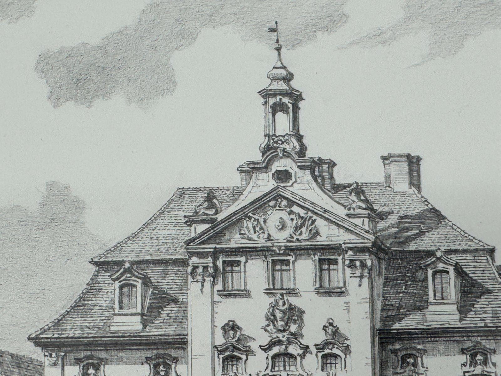 * HEINZ WEHLISCH ZEICHNUNG ELLINGEN RATHAUS SIGNIERT