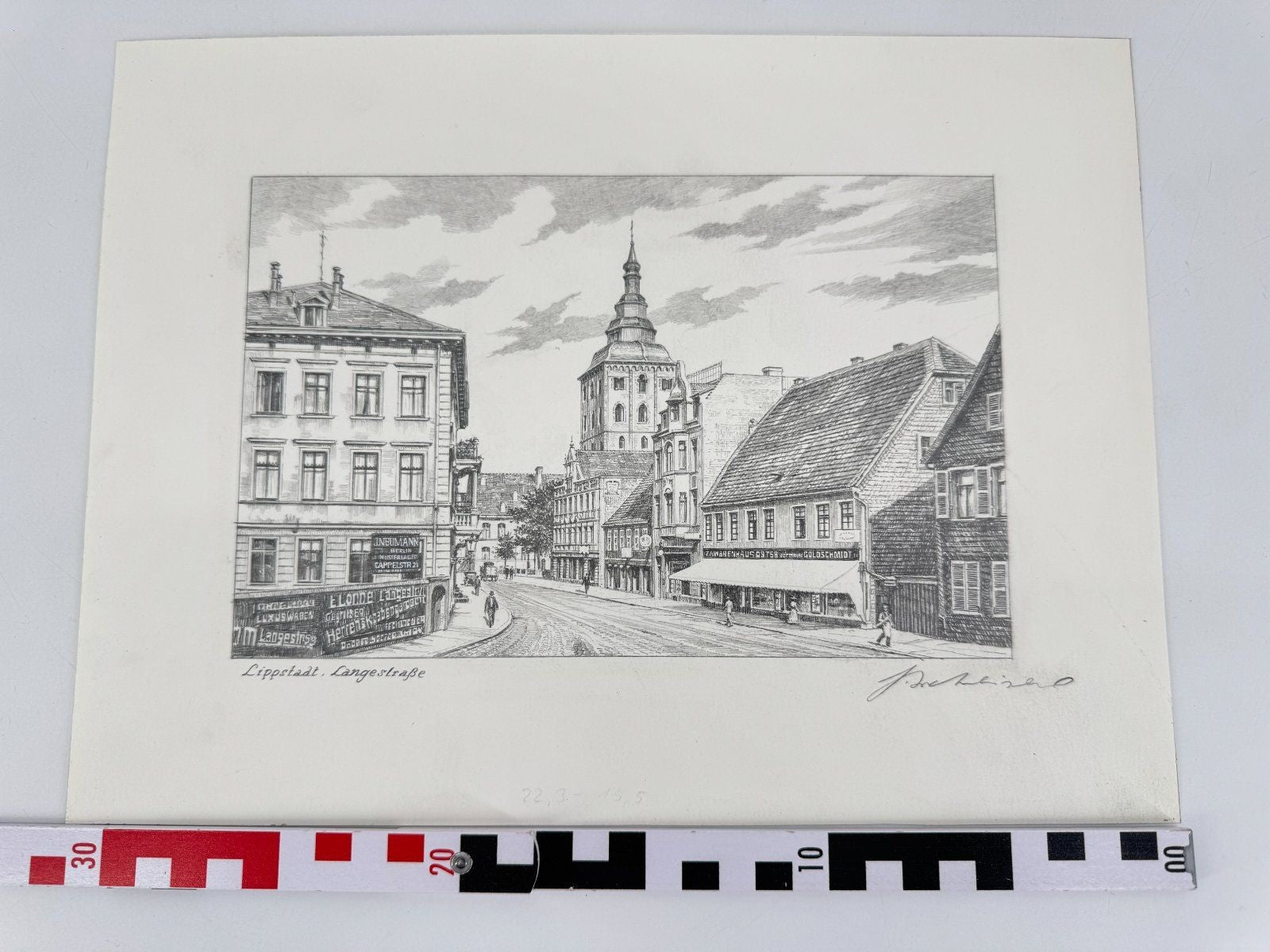 * HEINZ WEHLISCH ZEICHNUNG LIPPSTADT LANGESTRAßE ANSICHT SIGNIERT