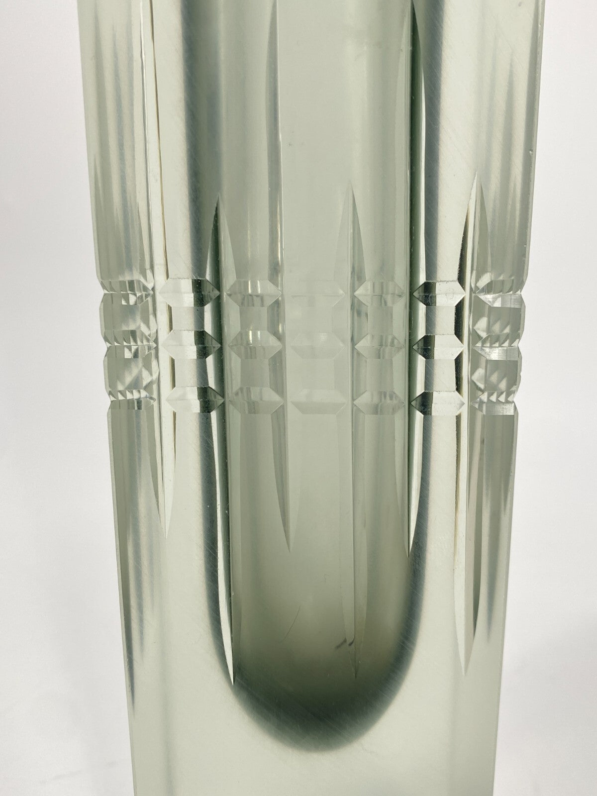 * GLAS VASE BLOCKVASE GRAU TRANSPARENT SATINIERT ÜBERFANGGLAS VINTAGE