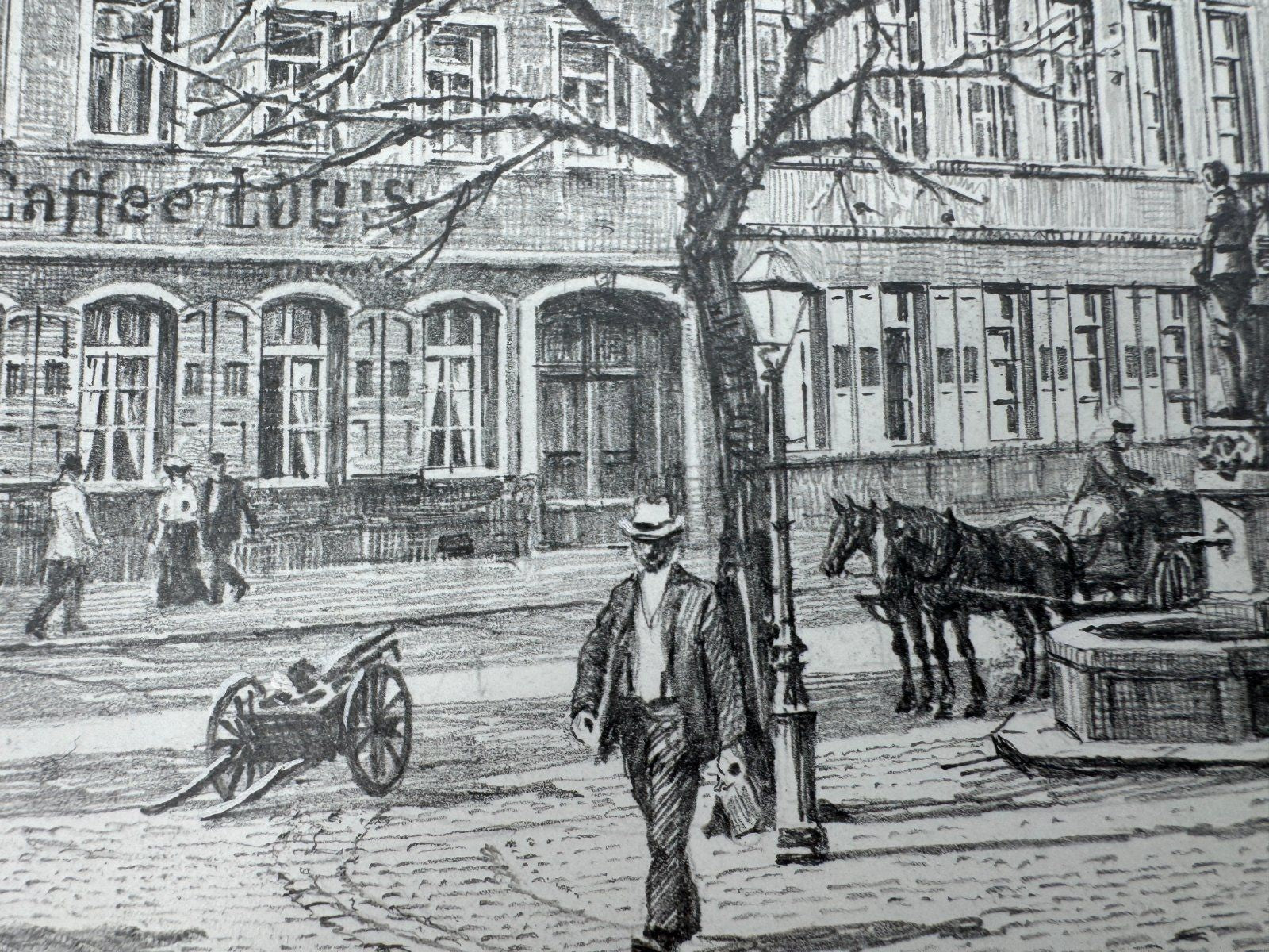 * HEINZ WEHLISCH ZEICHNUNG PFORZHEIM AM LEOPOLDPLATZ UM 1890 ANSICHT