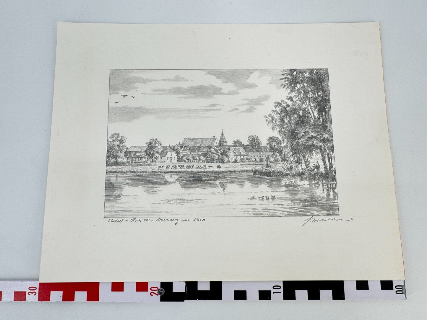 * HEINZ WEHLISCH ZEICHNUNG EBSTORF AHRENSBERG UM 1910 ANSICHT