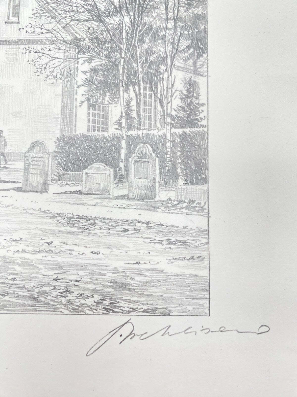 HEINZ WEHLISCH ZEICHNUNG WAGENFELD KIRCHE HANDSIGNIERT