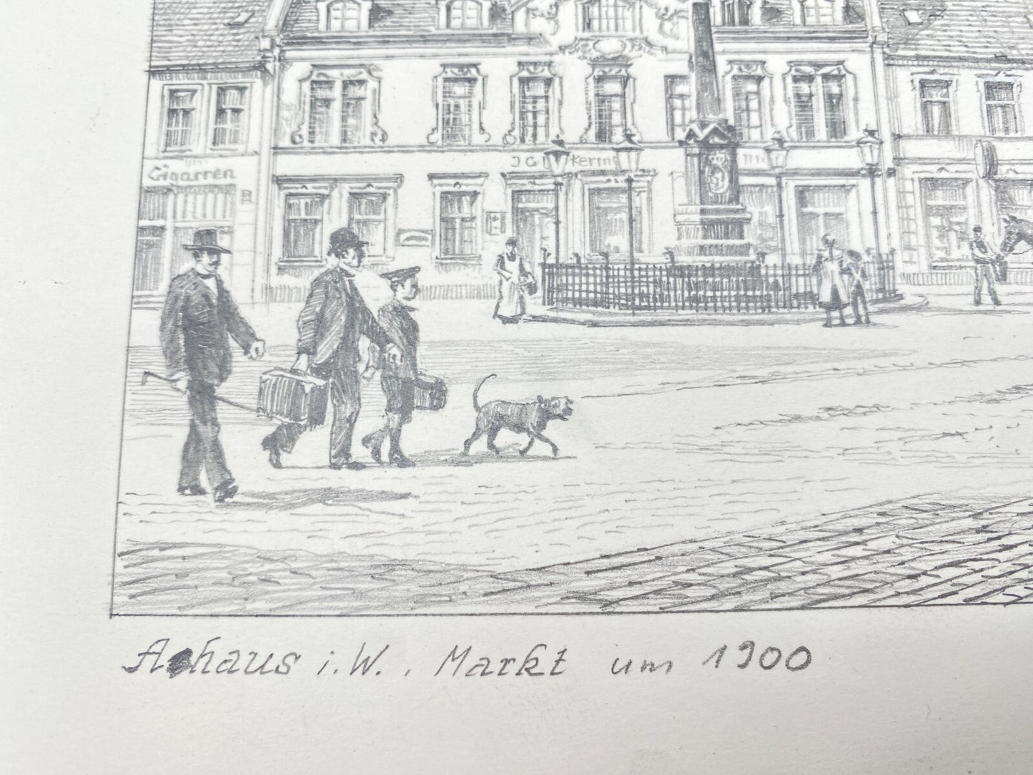 KÜNSTLER HEINZ WEHLISCH ZEICHNUNG AHAUS WESTFALEN MARKT UM 1900 SIGNIERT