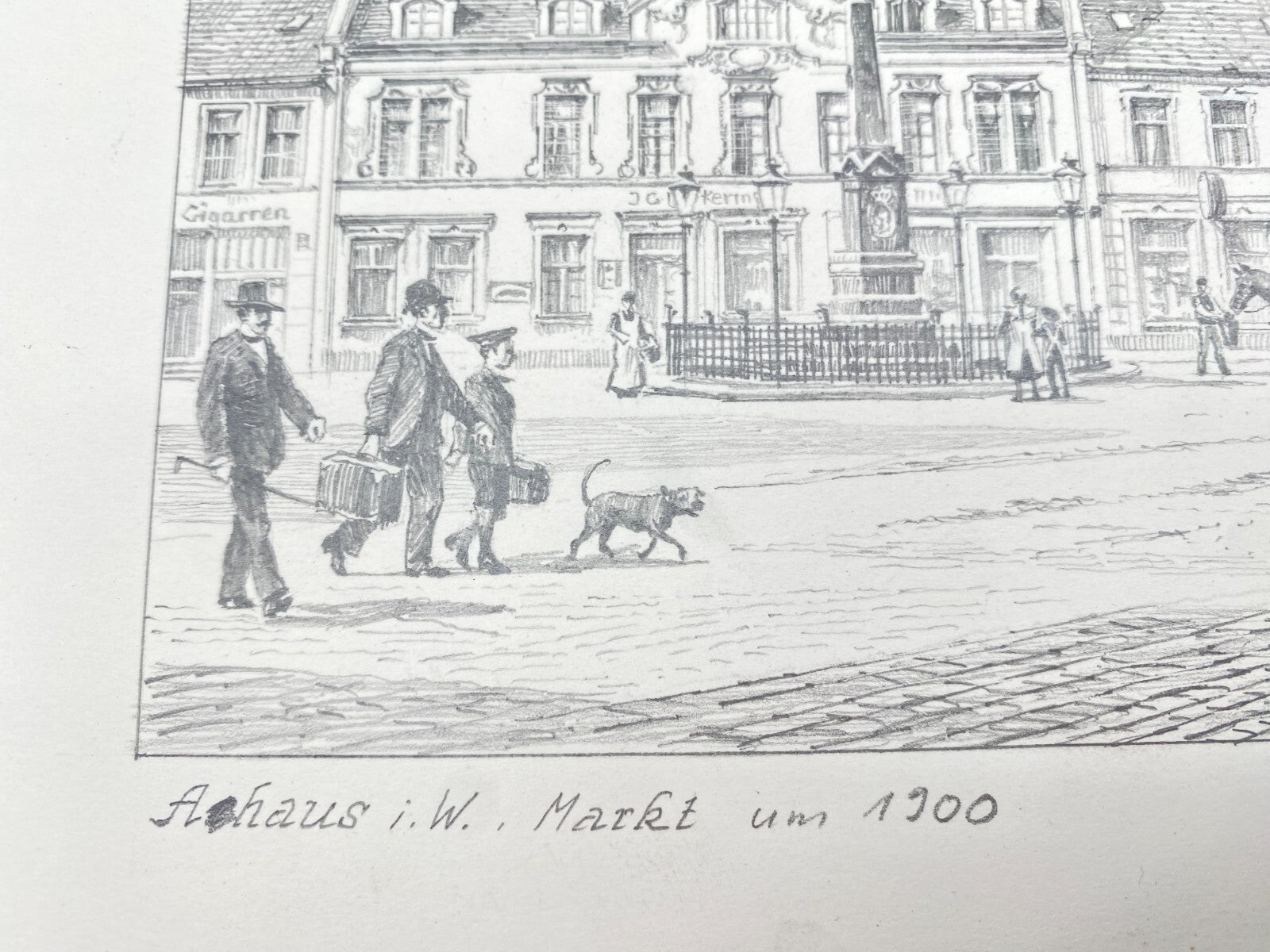 KÜNSTLER HEINZ WEHLISCH ZEICHNUNG AHAUS WESTFALEN MARKT UM 1900 SIGNIERT
