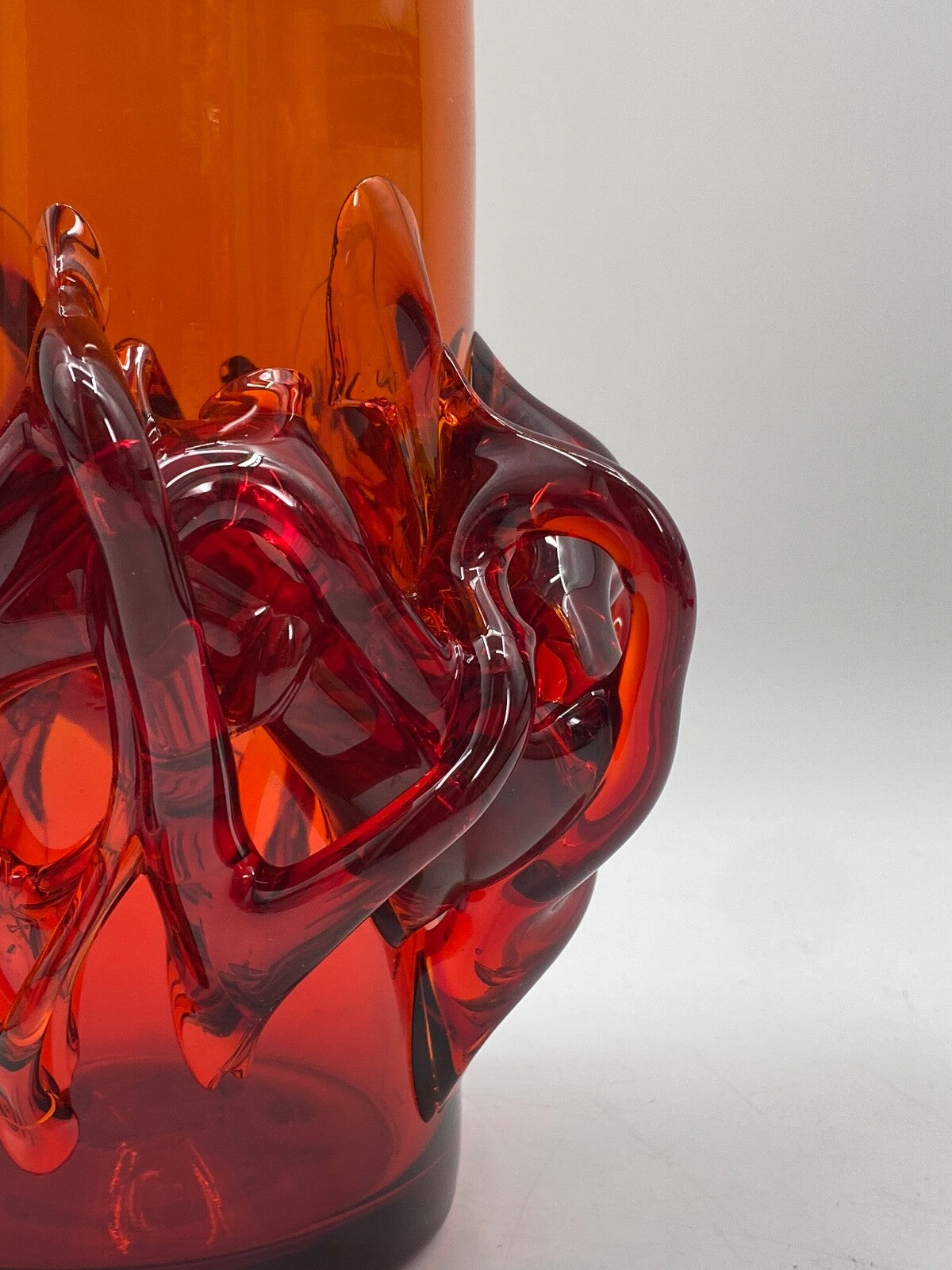 * VASE GLASVASE ROT JERZY SLUCZAN ORKUSZ KRAKAU GLASWAREN HANDARBEIT 70 VINTAGE