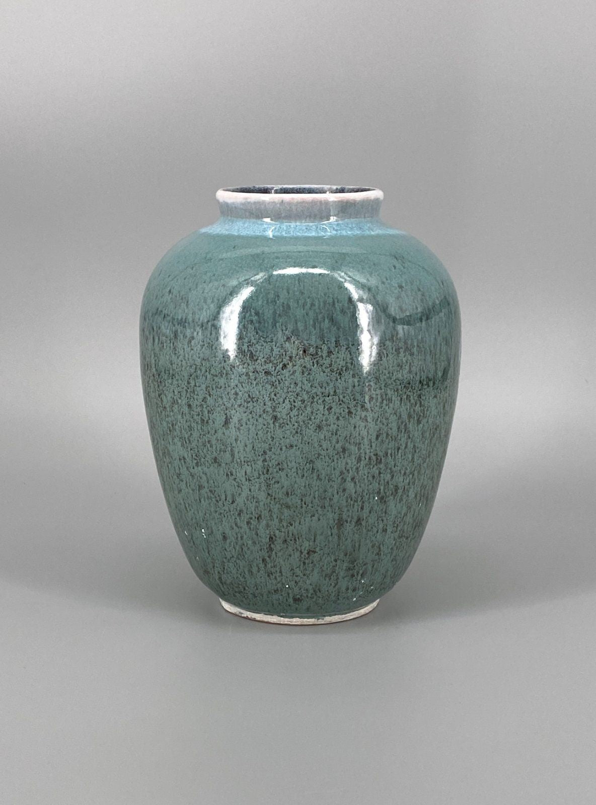 * KERAMIK VASE TÜRKIS BLAU GRÜN GLASUR GESPRENKELT VINTAGE 70er