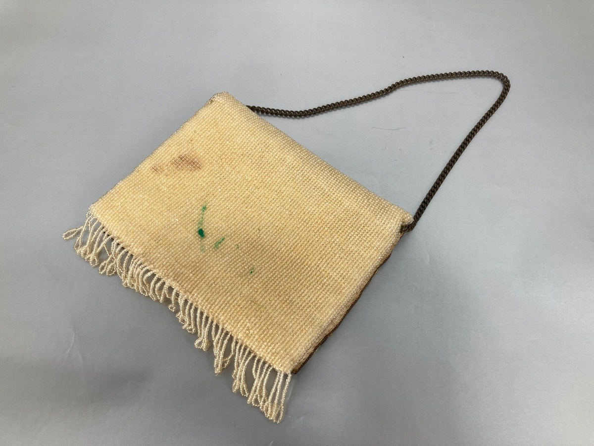 ABENDTASCHE GOLDENE 20er ROCAILLES CREME GOLD HANDARBEIT CLUTCH PERLEN