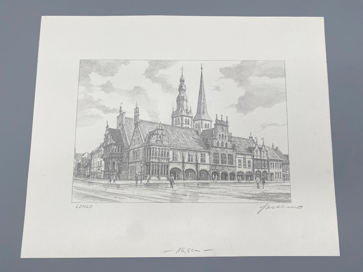 DEUTSCHER KÜNSTLER HEINZ WEHLISCH ZEICHNUNG LEMGO MARKTPLATZ HANDSIGNIERT