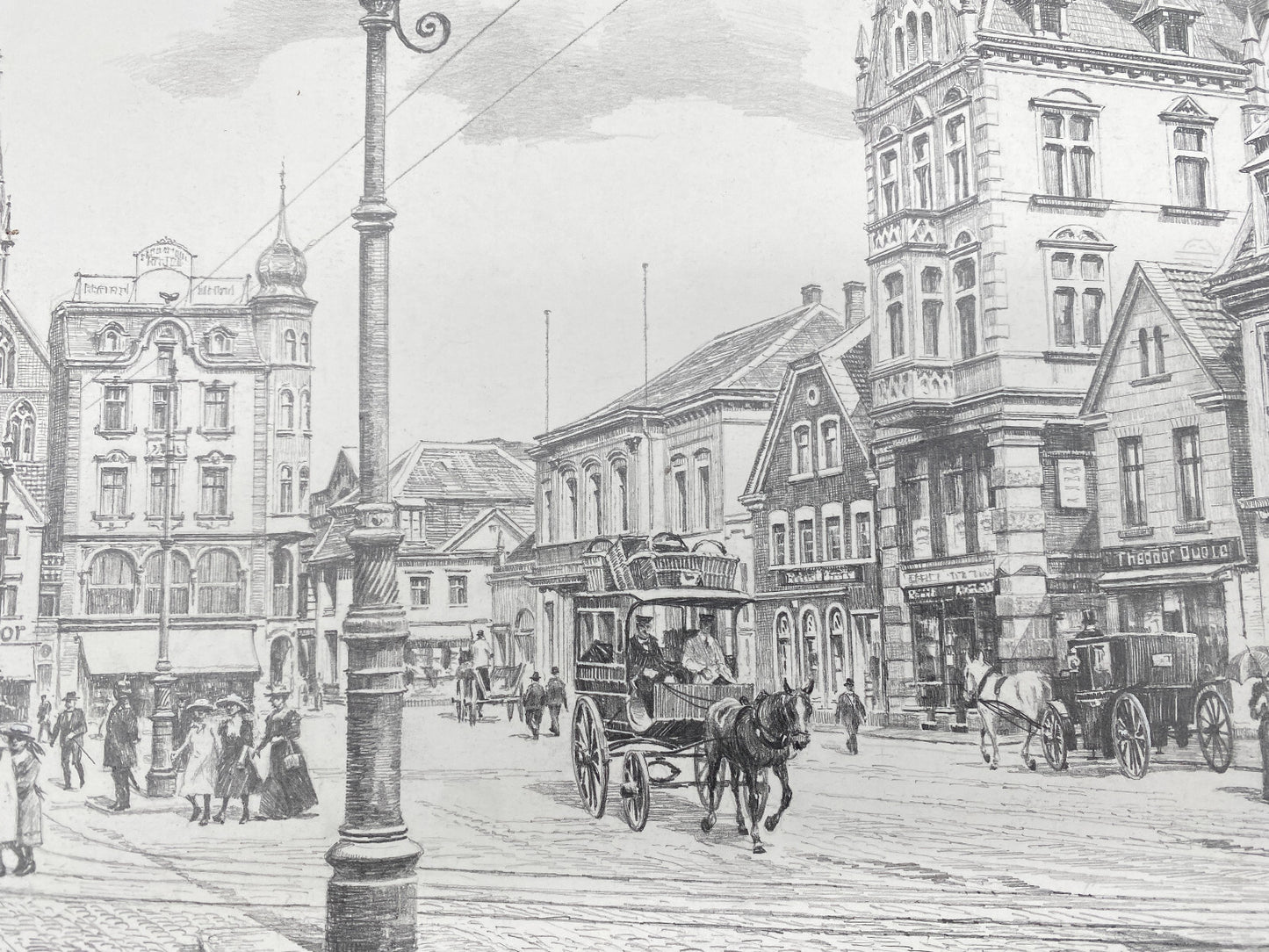 DEUTSCHER KÜNSTLER HEINZ WEHLISCH ZEICHNUNG RECKLINGHAUSEN MARKT 1900 SIGNIERT