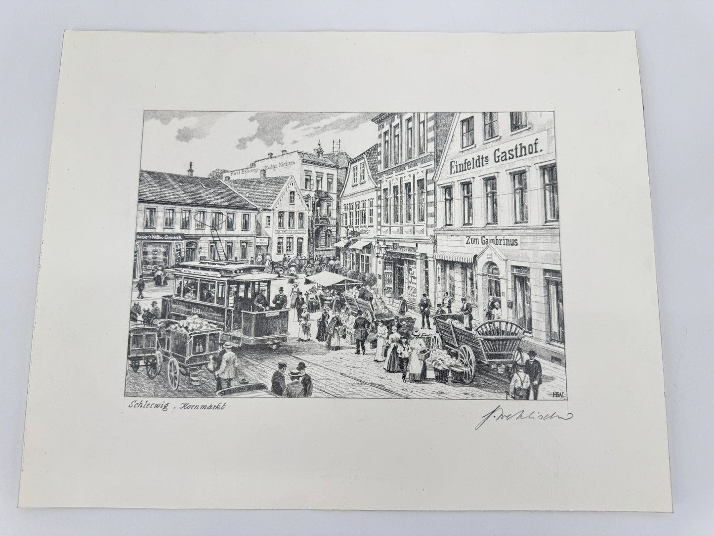 * HEINZ WEHLISCH ZEICHNUNG SCHLESWIG KORNMARKT ANSICHT SIGNIERT