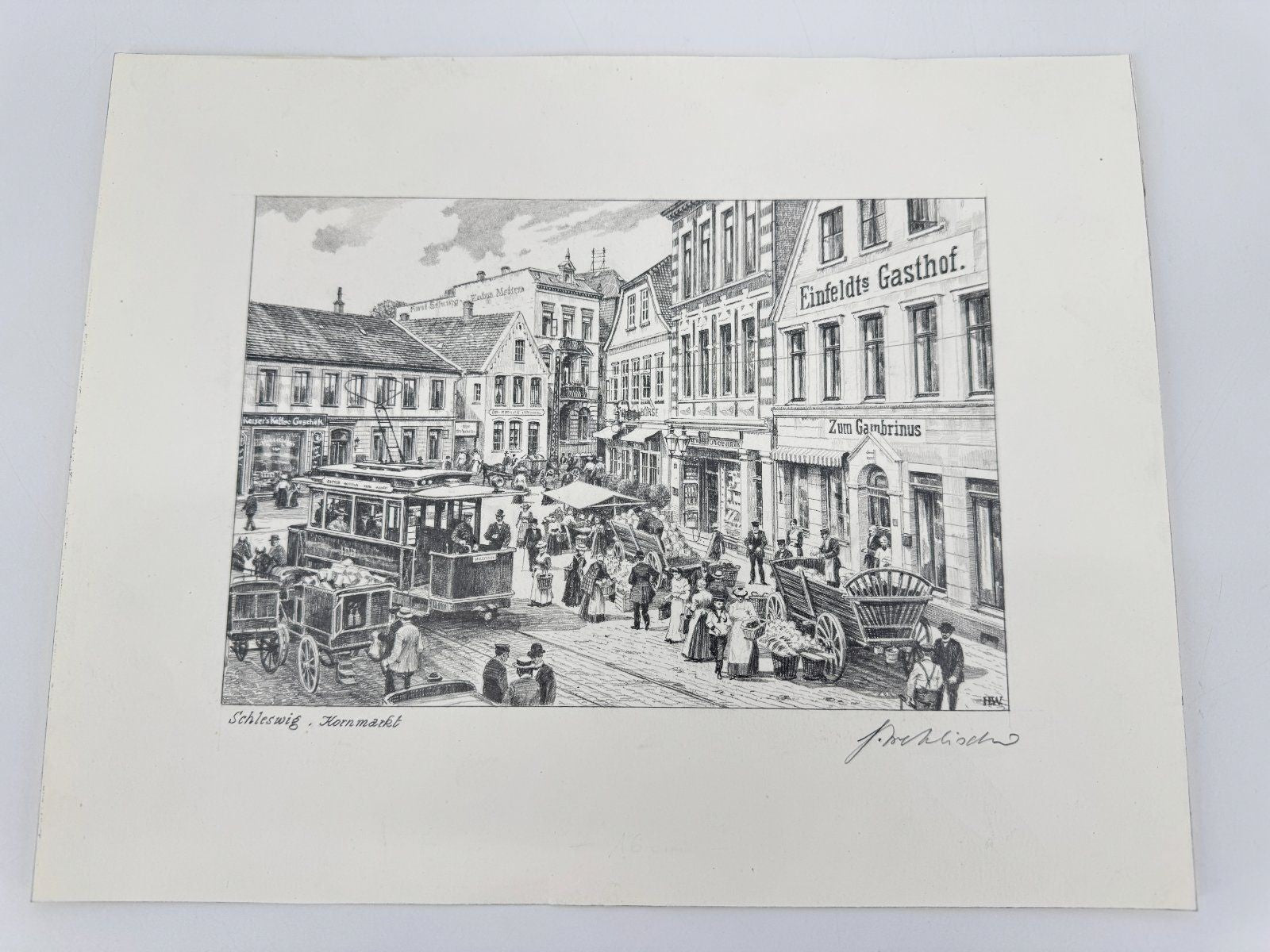 * HEINZ WEHLISCH ZEICHNUNG SCHLESWIG KORNMARKT ANSICHT SIGNIERT
