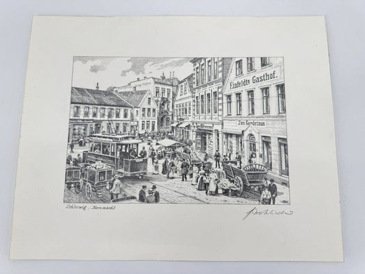 * HEINZ WEHLISCH ZEICHNUNG SCHLESWIG KORNMARKT ANSICHT SIGNIERT