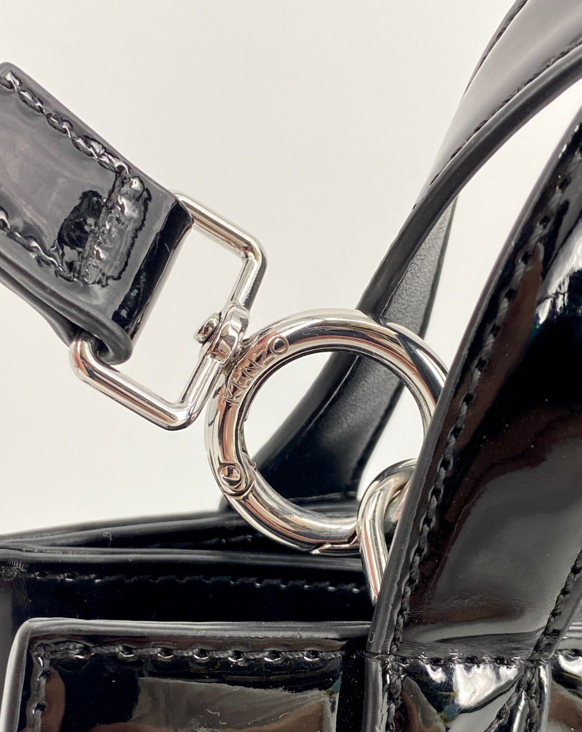 * KENZO PARIS HANDTASCHE UMHÄNGETASCHE TIGER LACKLEDER SCHWARZ