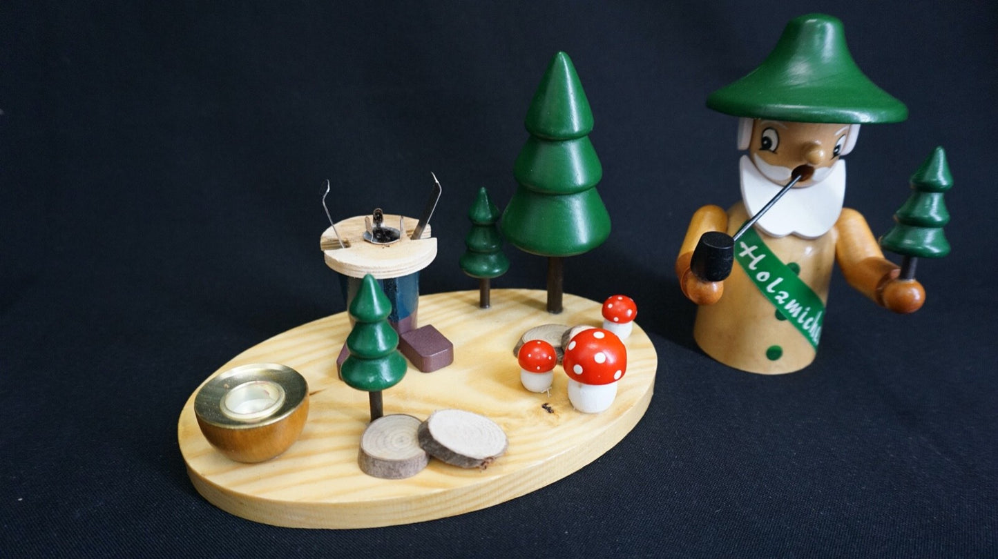 RÄUCHERMÄNNCHEN HOLZMICHEL FÜR RÄUCHERKERZEN KERZENHALTER ERZGEBIRGE KERZEN