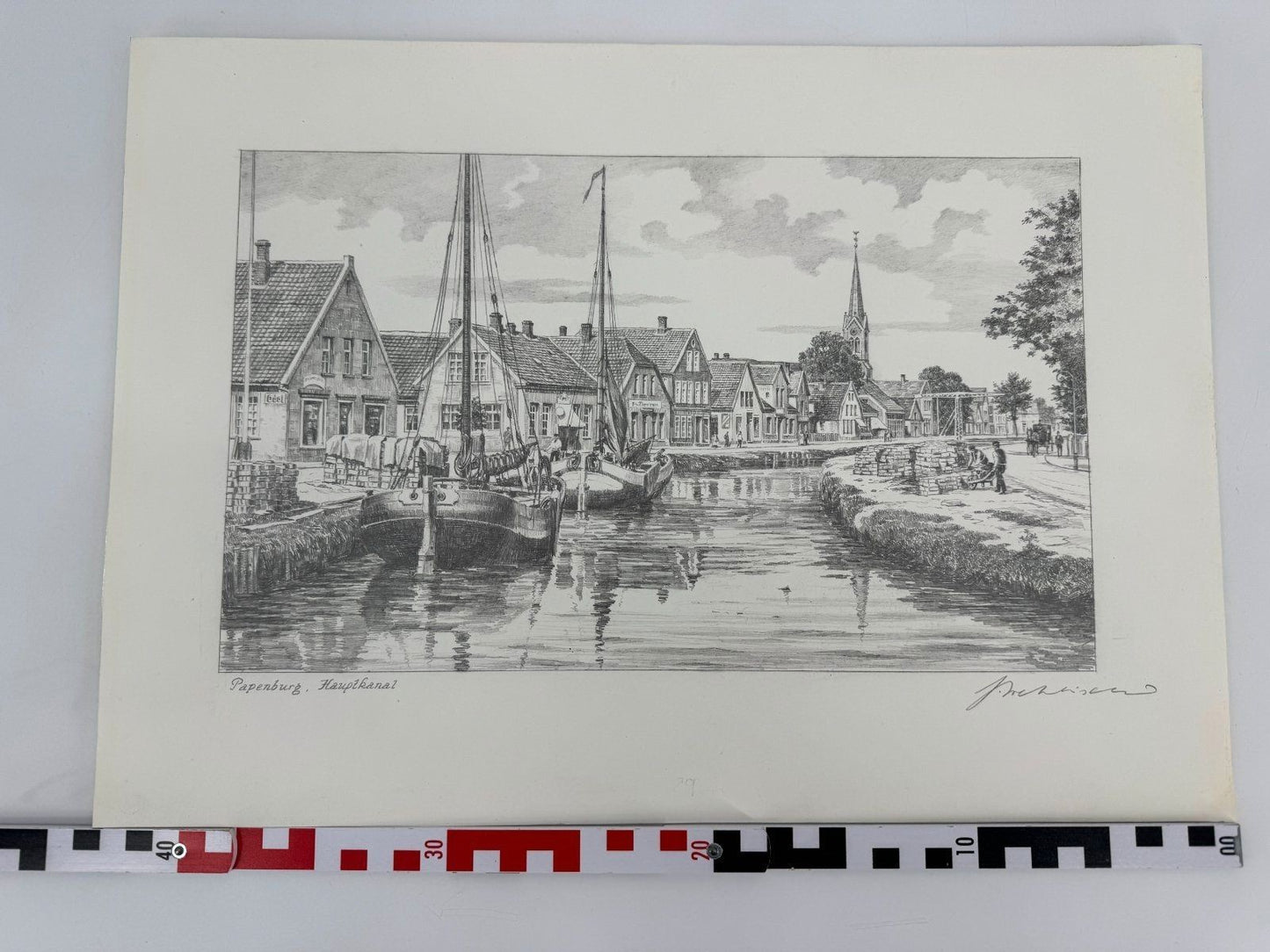 * HEINZ WEHLISCH ZEICHNUNG PAPENBURG HAPTKANAL ANSICHT SIGNIERT