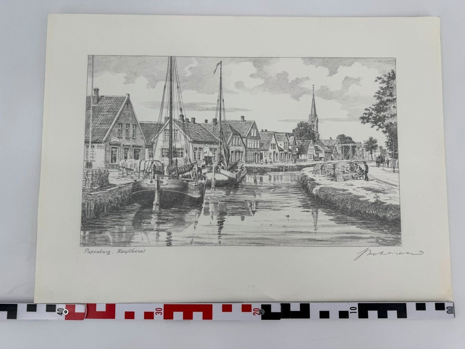 * HEINZ WEHLISCH ZEICHNUNG PAPENBURG HAPTKANAL ANSICHT SIGNIERT