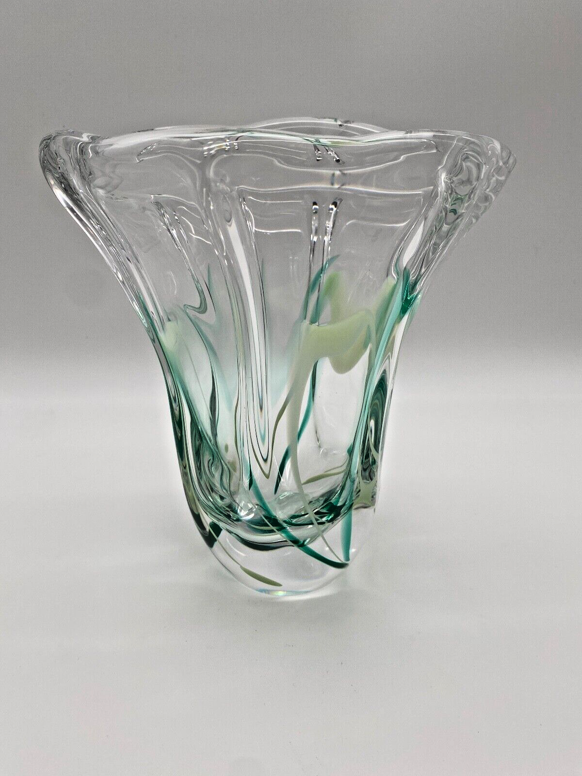 VASE MUNDGEBLASEN GLAS GRÜN MEHRFARBIG MAX VERBOEKET HOLLAND MAASTRICHT