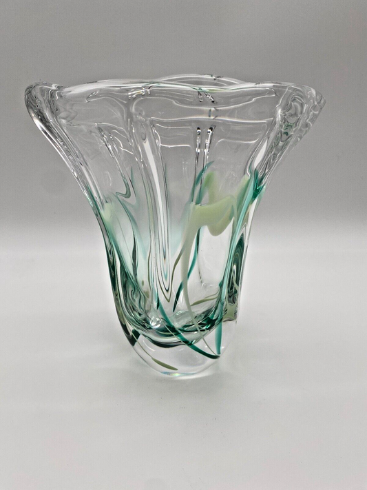 VASE MUNDGEBLASEN GLAS GRÜN MEHRFARBIG MAX VERBOEKET HOLLAND MAASTRICHT
