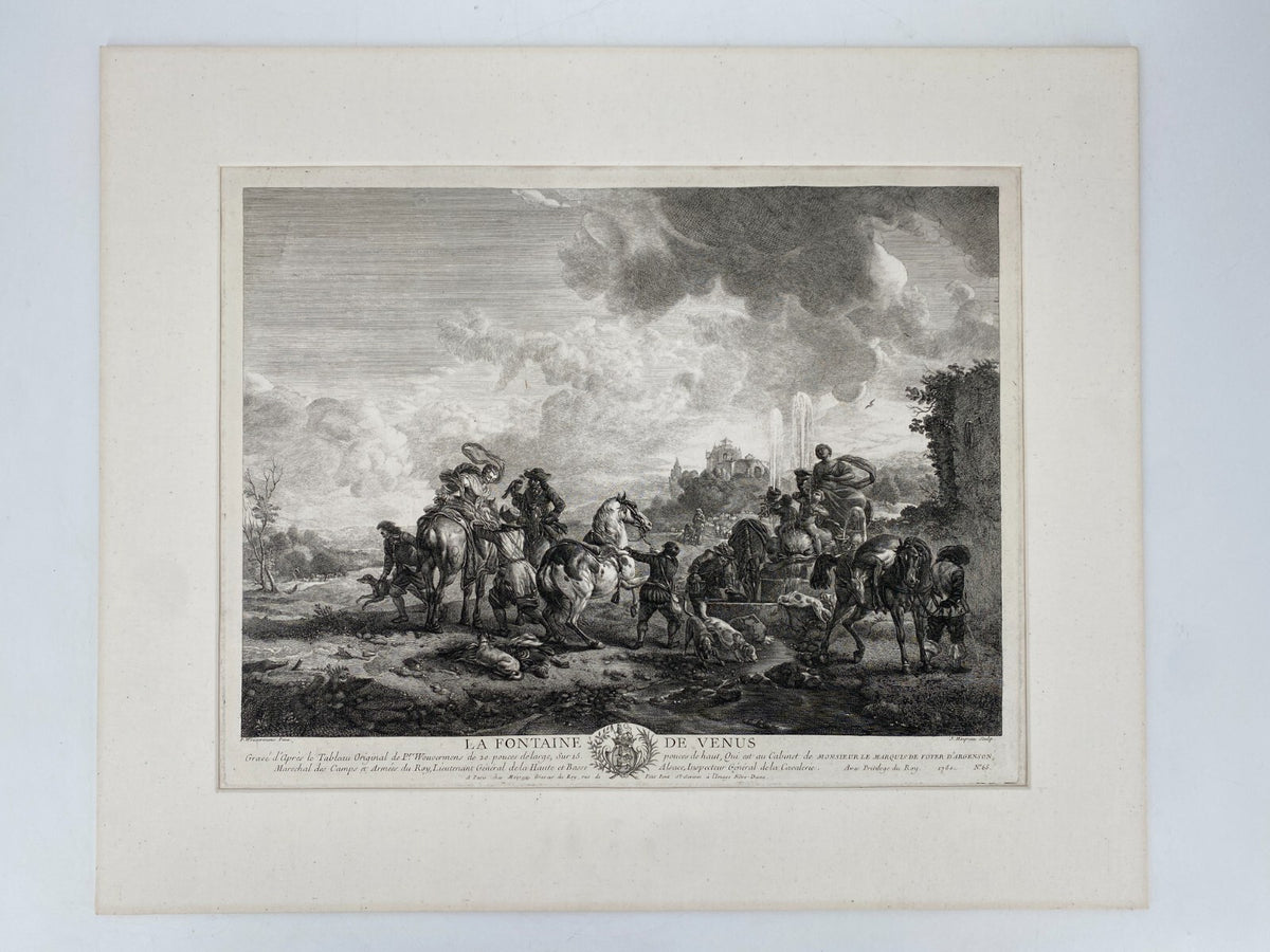 *RADIERUNG KUPFERSTICH JEAN MOYREAU WOUWERMAN LA FONTAINE DE VENUS 1750 BAROCK
