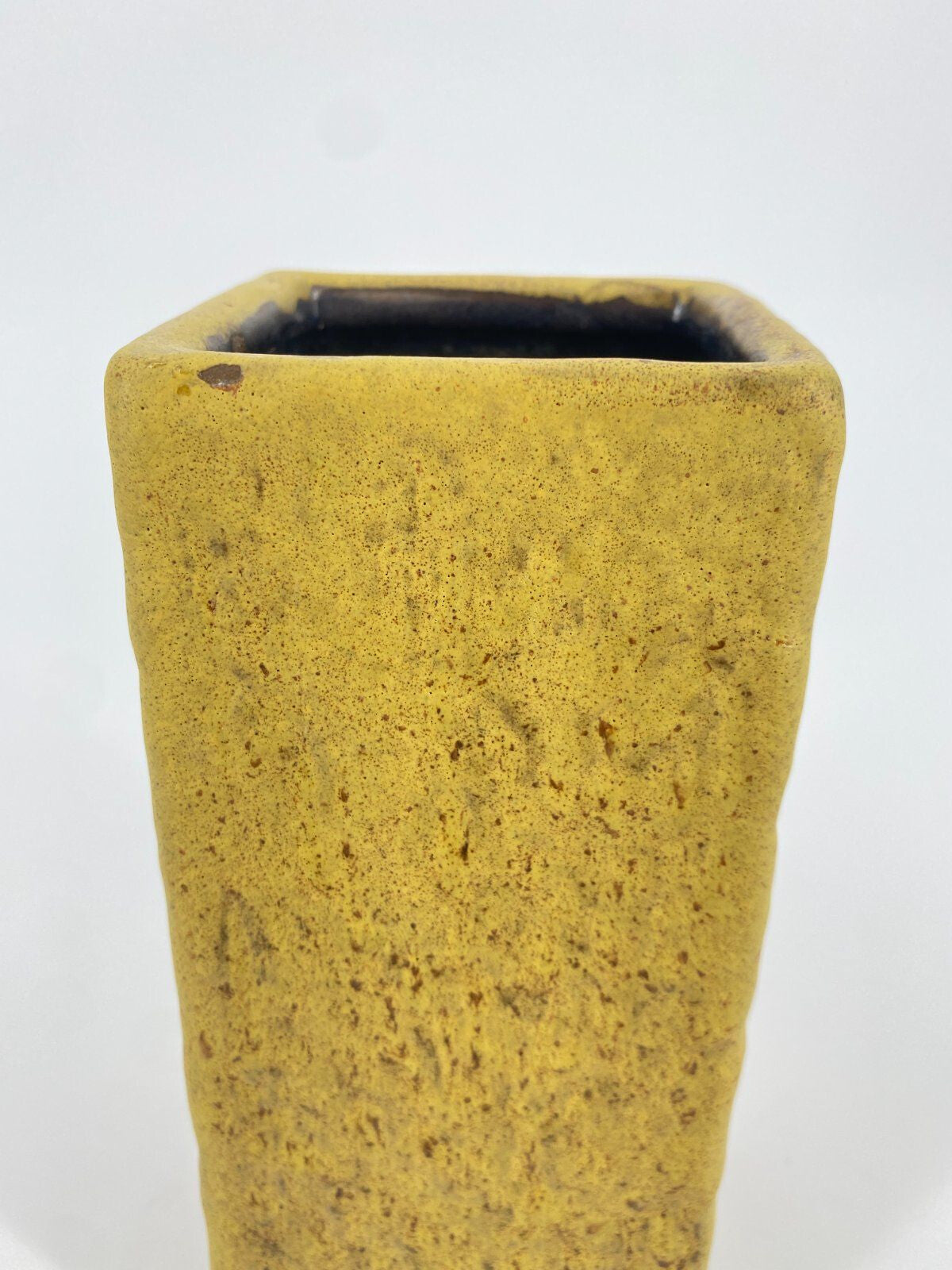 * VASE KERAMIK RECHTECKIG FAT LAVA GELB VINTAGE 70ER WEST GERMANY