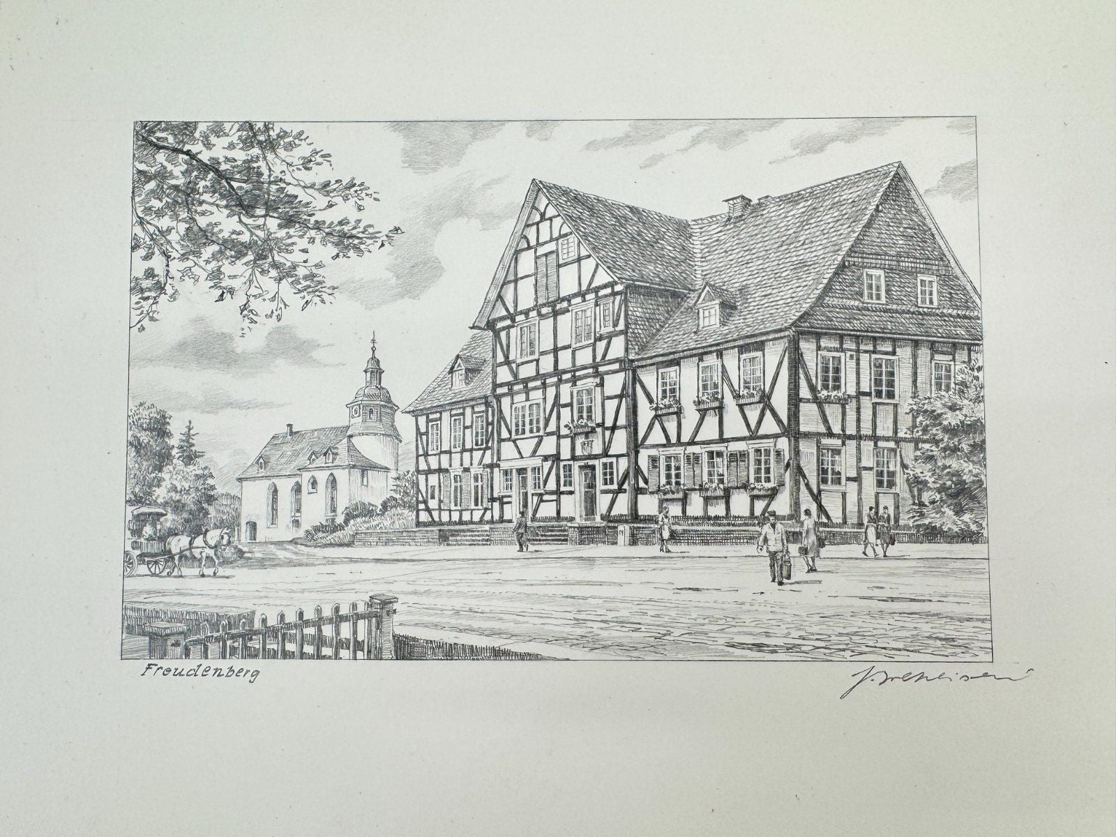 * HEINZ WEHLISCH ZEICHNUNG FREUDENBERG HEIDE ANSICHT SIGNIERT