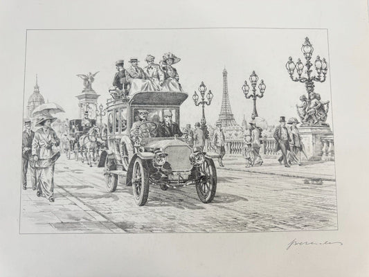 * HEINZ WEHLISCH ZEICHNUNG PARIS AUTOMOBIL 1912 ANSICHT SIGNIERT