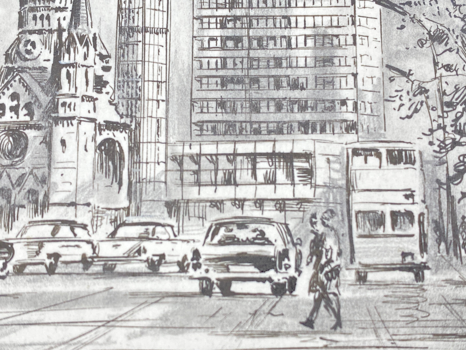 HEINZ WEHLISCH BERLIN KURFÜRSTENDAMM  GEDÄCHTNISKIRCHE  ORIGINAL ZEICHNUNG