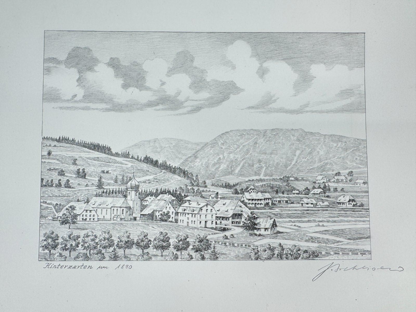 * HEINZ WEHLISCH ZEICHNUNG HINTERZARTEN UM 1890 ANSICHT SIGNIERT