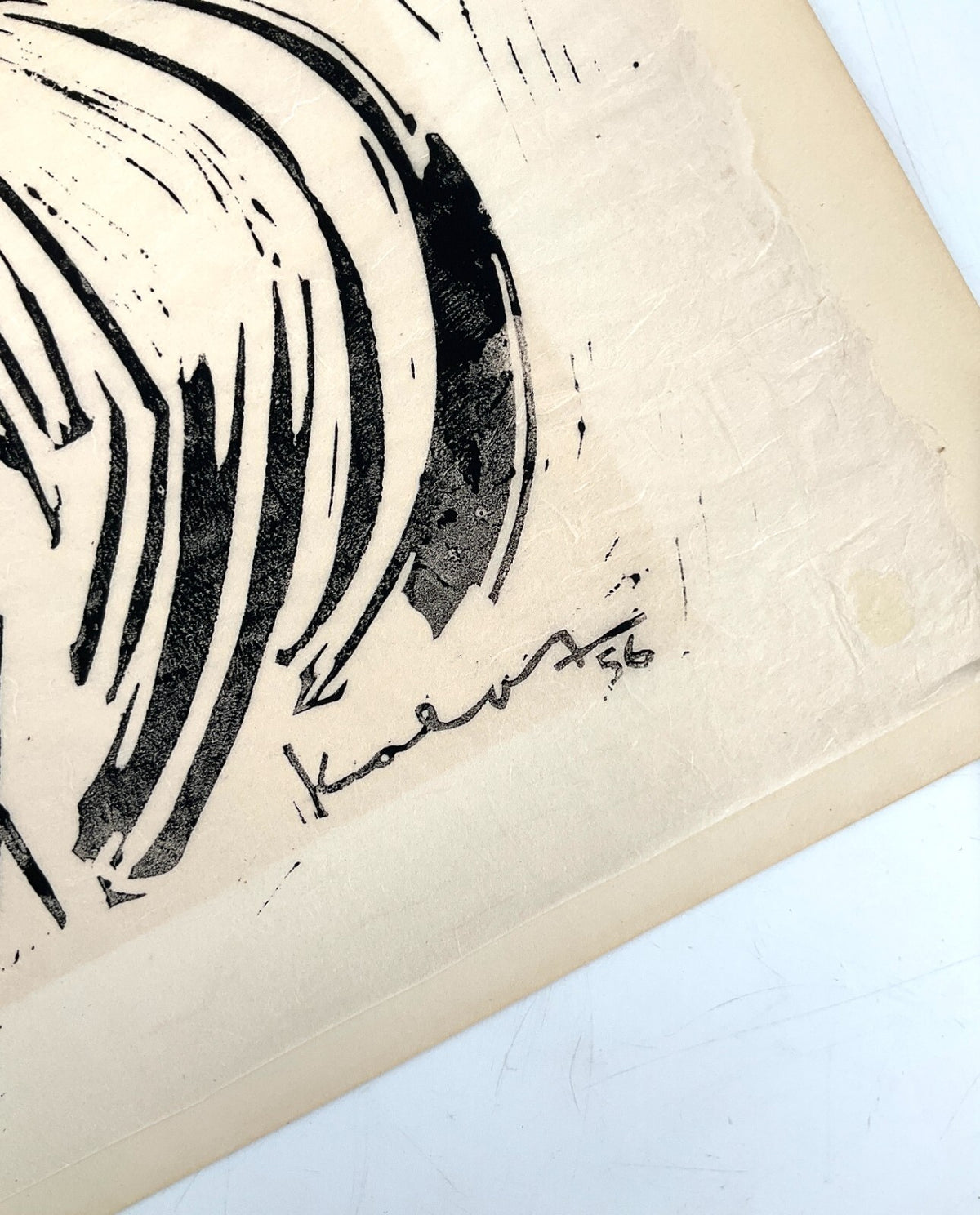 *LINOLSCHNITT WALTER KALOT KÄMPFENDE HÄHNE 1956 ORIGINAL EXPRESSIONISMUS TIERE