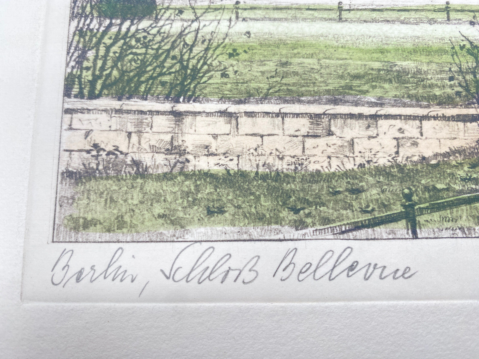 HEINZ WEHLISCH RADIERUNG COLORIERT SCHLOSS BELLEVUE ORIGINAL HANDSIGNIERT