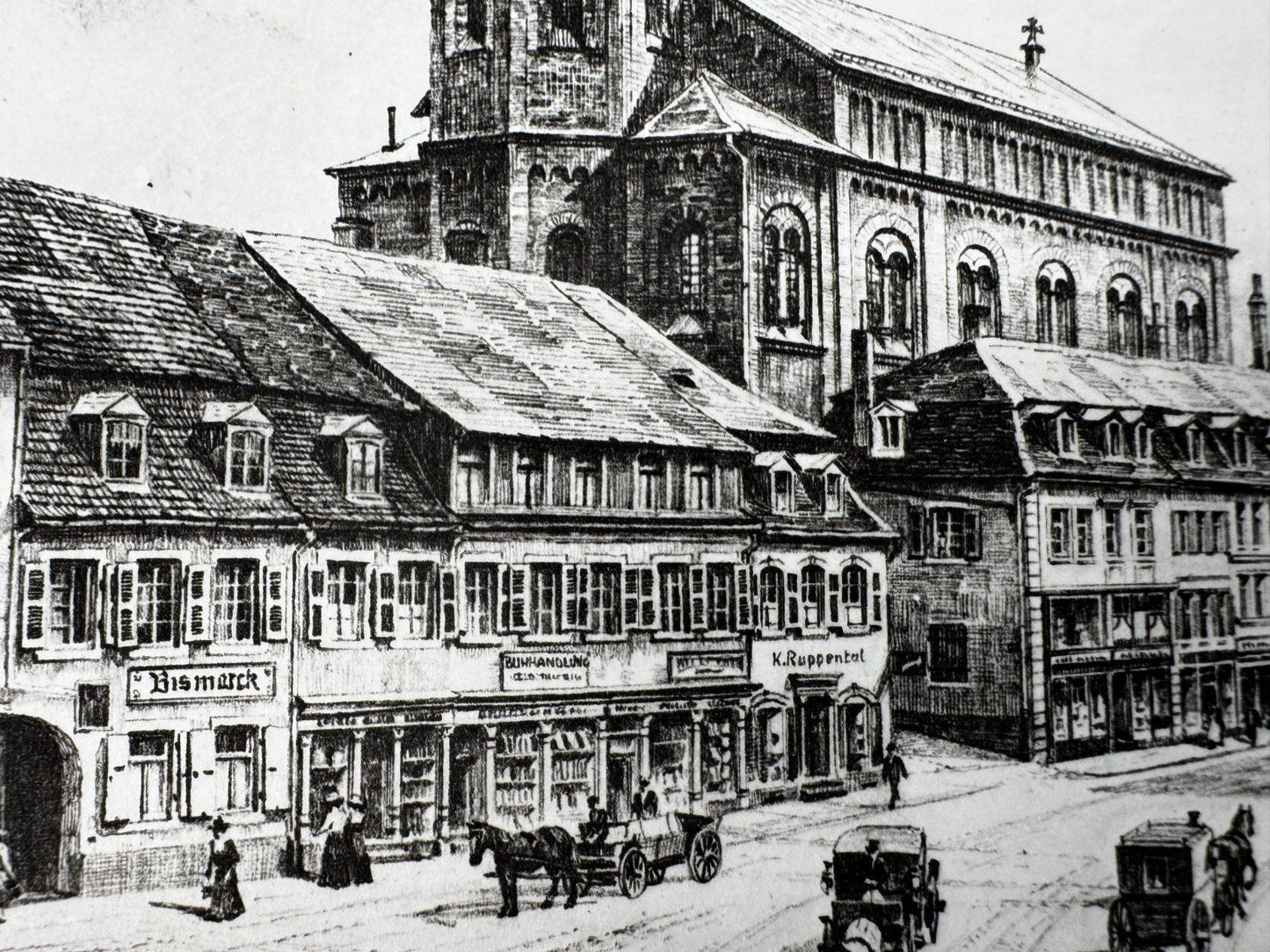 * HEINZ WEHLISCH ORIGINAL RADIERUNG HOMBURGER MARKTPLATZ UM 1910
