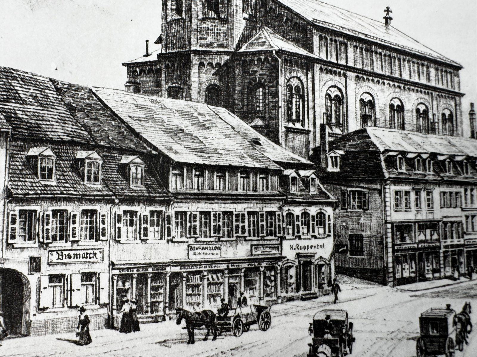 * HEINZ WEHLISCH ORIGINAL RADIERUNG HOMBURGER MARKTPLATZ UM 1910
